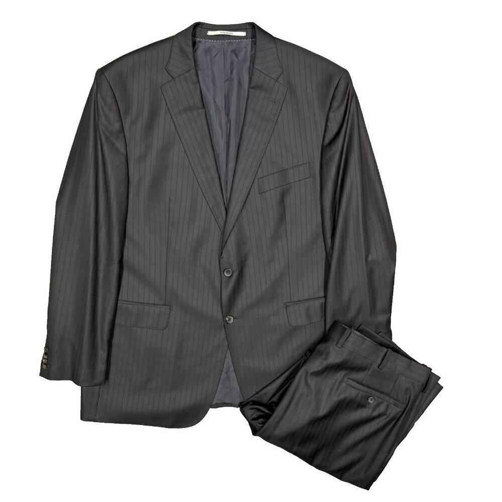 Baumler Loro Piana Suit 130s Four Seasons Wool Striped 2pc Grey 48R 42x30